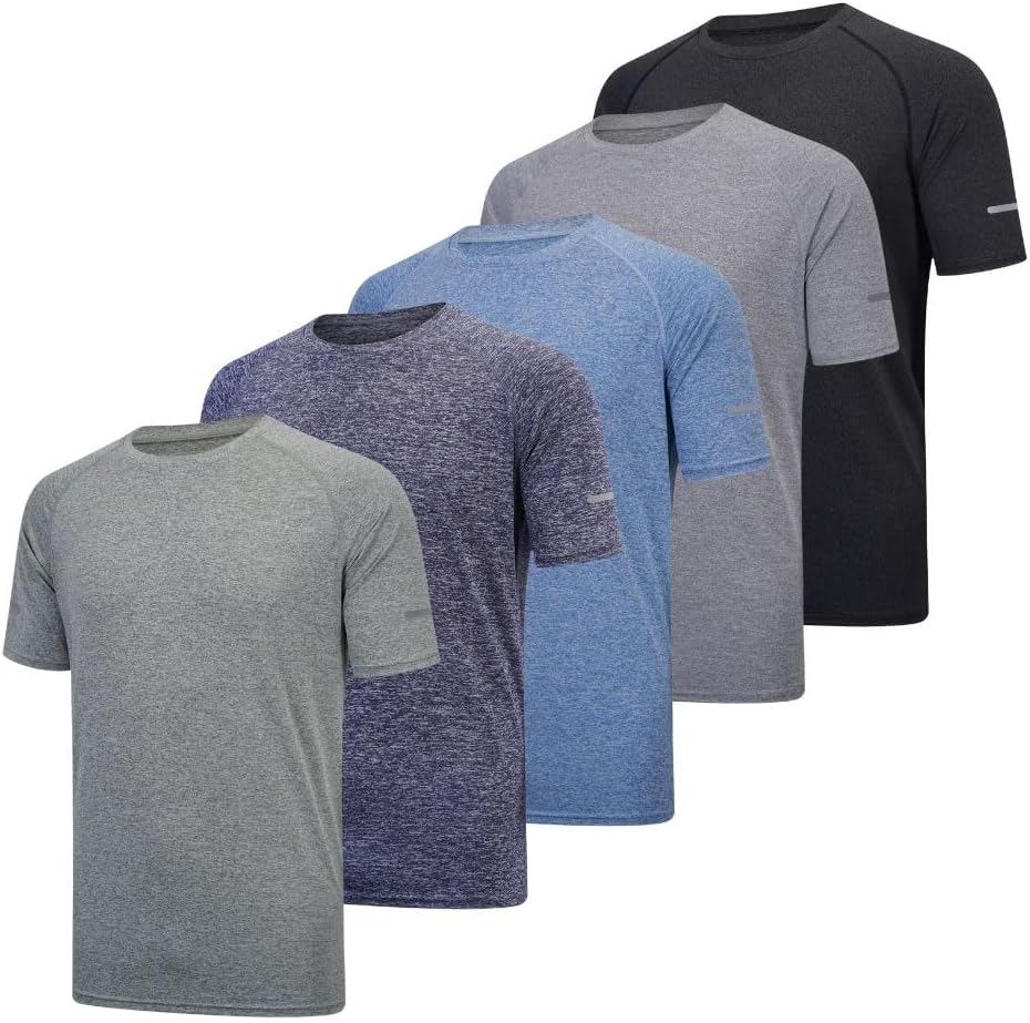 Paquete De 5 Camisetas Atléticas Transpirables De Manga Corta Y Cuello Redondo Para Hombre, Para Gimnasio, Entrenamiento Y Correr
